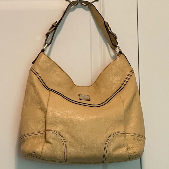MCM Handbags - Authentic MCM Pale Yellow Pebbled Leather Studded Logo Motifs Shoulder Bag